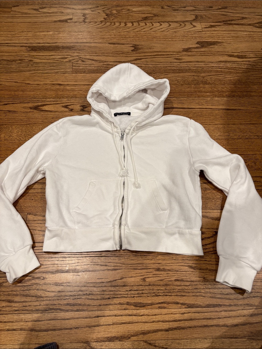 Brandy Melville Cropped White Zip-Up Hoodie